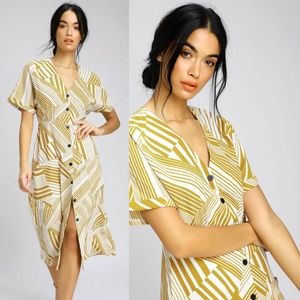 Yellow Geometric Stripe Button Down Dress